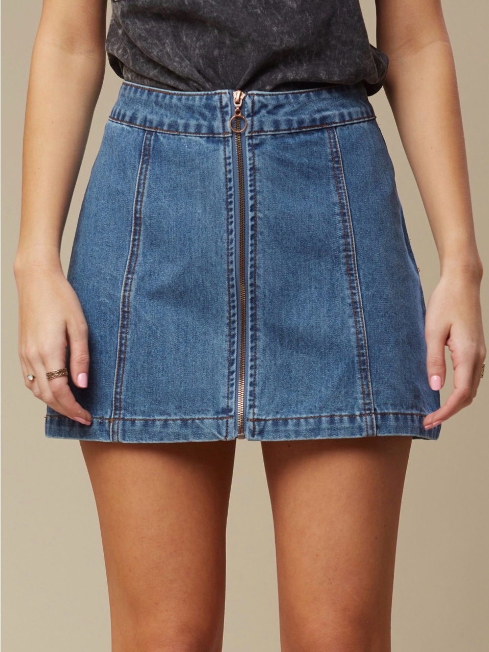 Altar'd State Blue Denim Panel Mini Skirt